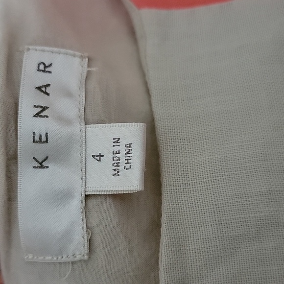 Kenar, Size 4, Coral and Natural Color 100% Linen Sheath Dress. Excellent Cond. - Picture 4 of 8